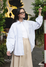 NISHI Cotton Striped Oversized Basic Shirt - Blue