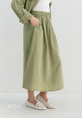 TANAKA Linen Midi Skirt - Green
