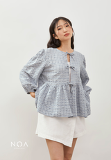 KIOSHI Bow Tie Puff Sleeve Blouse - Blue