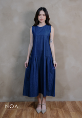 YORU Denim & Wool Blend Sleeveless Ruffle Maxi Dress