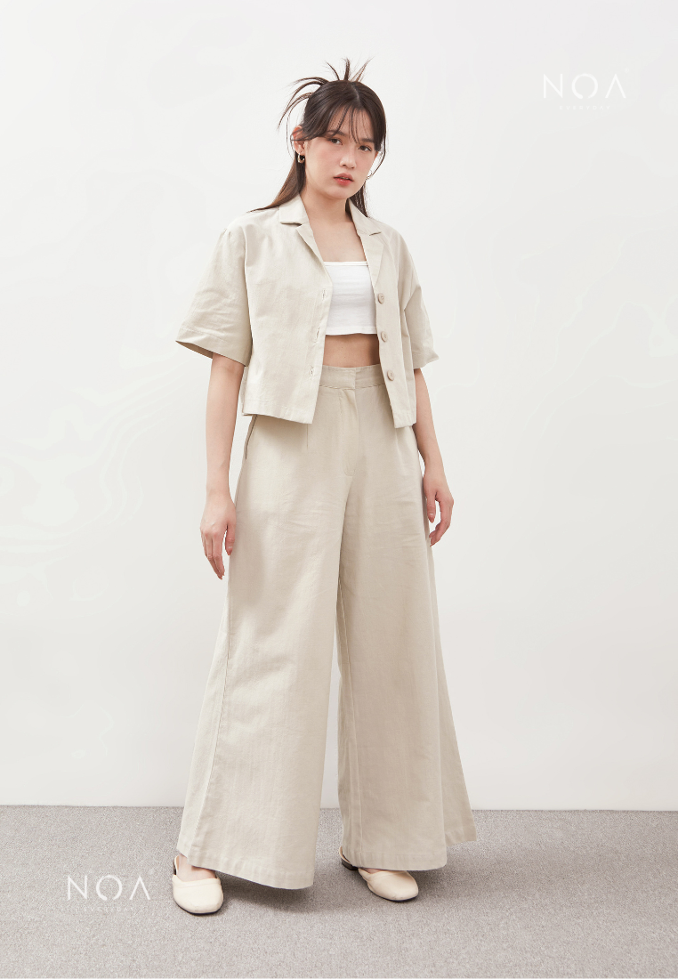 NAGISA Wide Leg Linen Pants - Light Cream