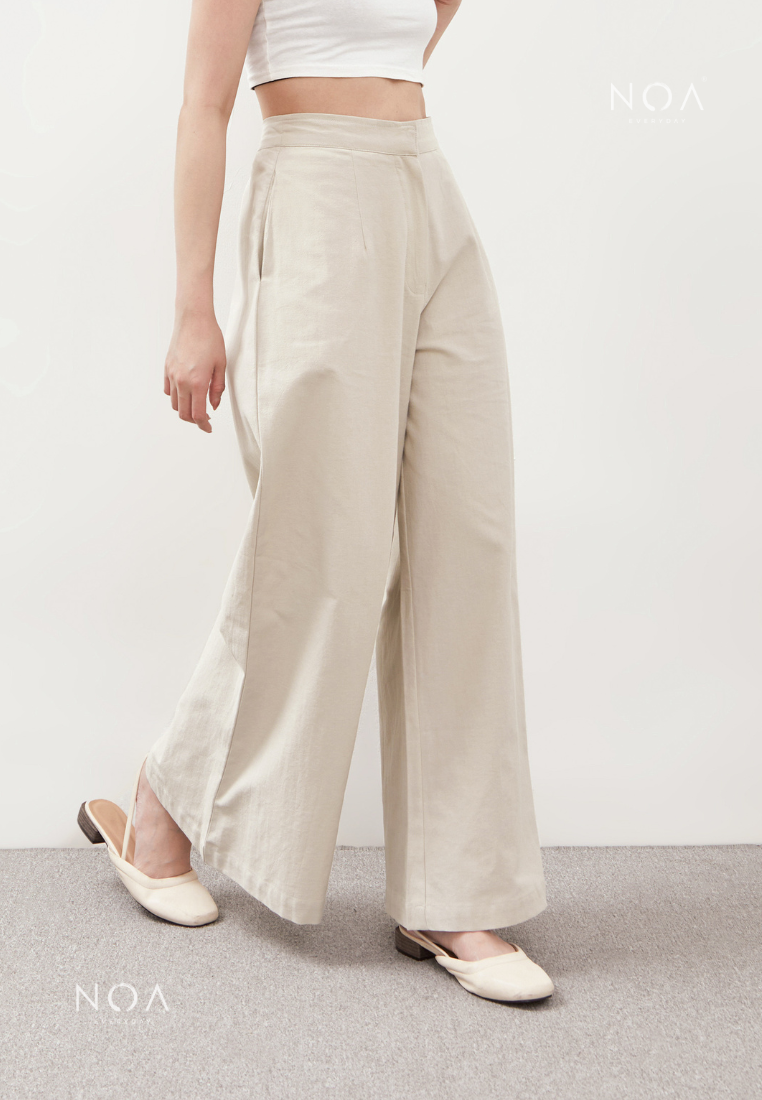 NAGISA Wide Leg Linen Pants - Light Cream