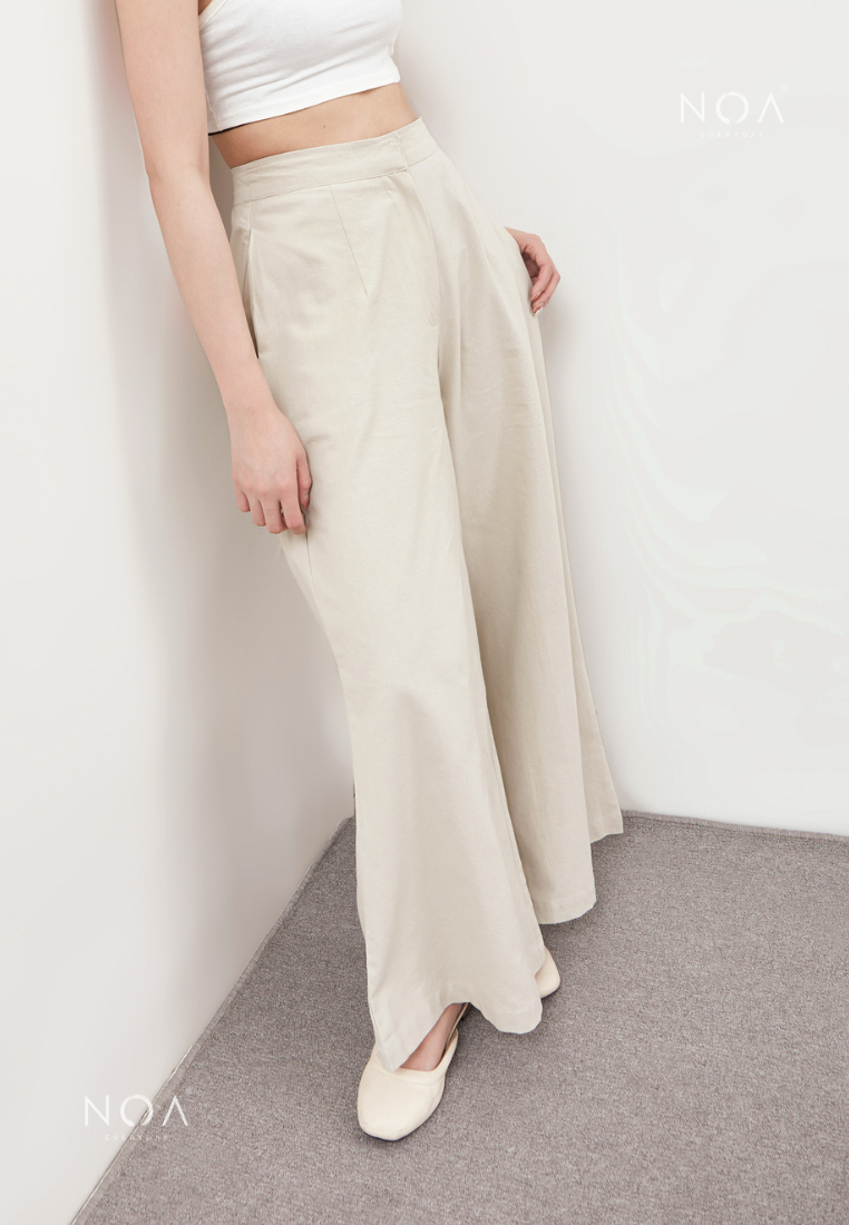 NAGISA Wide Leg Linen Pants - Light Cream