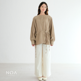 KAME Linen Look Ruffle Long Sleeve Blouse