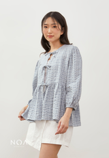 KIOSHI Bow Tie Puff Sleeve Blouse - Blue