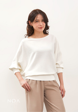 HAZUKI Batwing Knitted Blouse - White