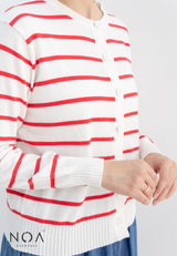 UME Basic Stripes Knitted Cardigan - Red