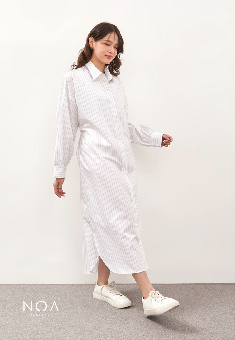 NIYOKO Striped Shirt Dress With Belt - Stripe Black