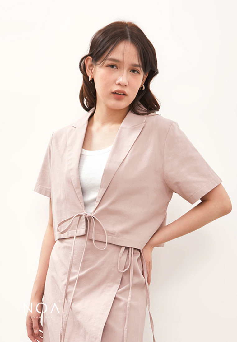 HIKARU Ribbon Short Sleeve Blazer - Dusty Pink