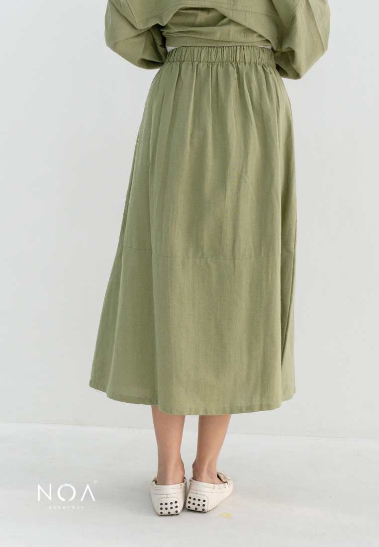 TANAKA Linen Midi Skirt - Green
