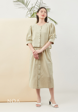 SET PROMO : WATTAN Buttoned Puff Blouse with WATTAN Buttoned Skirt - Olive