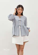 KIOSHI Bow Tie Puff Sleeve Blouse - Blue