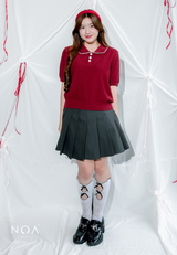 NIKA Knitted Collar Short Sleeve Blouse