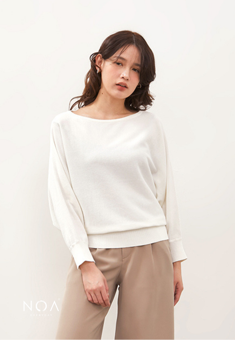 HAZUKI Batwing Knitted Blouse - White