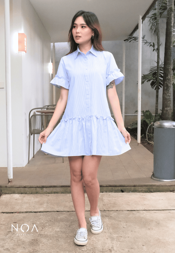 MIURA Striped Mini Ruffle Dress