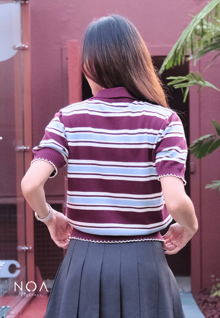 HARUME Striped Knitted Blouse