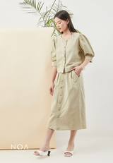 SET PROMO : WATTAN Buttoned Puff Blouse with WATTAN Buttoned Skirt - Olive