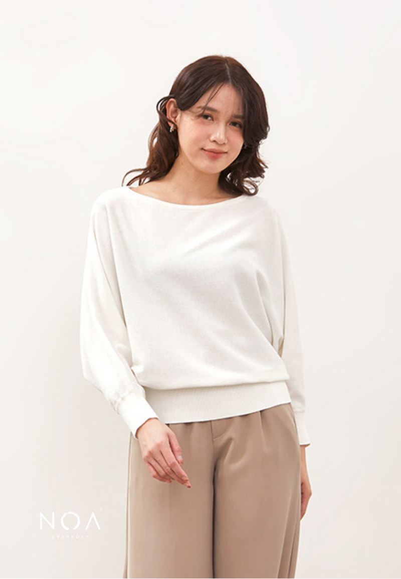 HAZUKI Batwing Knitted Blouse - White