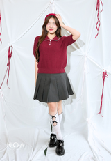 NIKA Knitted Collar Short Sleeve Blouse
