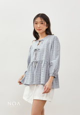 KIOSHI Bow Tie Puff Sleeve Blouse - Blue