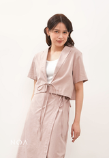 HIKARU Ribbon Short Sleeve Blazer - Dusty Pink