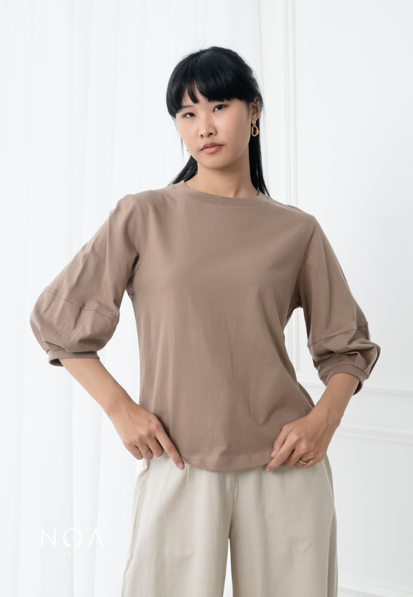 SEIJI PuffSleeve Basic T-Shirt - Brown