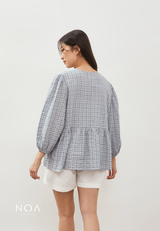 KIOSHI Bow Tie Puff Sleeve Blouse - Blue