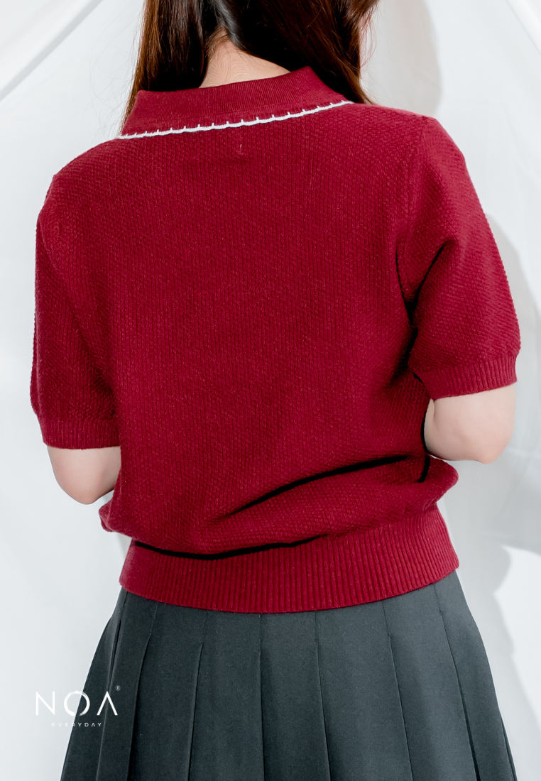 NIKA Knitted Collar Short Sleeve Blouse