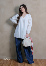 HAKUMI Cotton Embroidery Baby Doll Tunic + Inner Furing