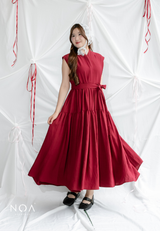 YONA Crinkle Tiered Maxi Dress with Belt