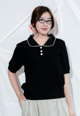 NIKA Knitted Collar Short Sleeve Blouse