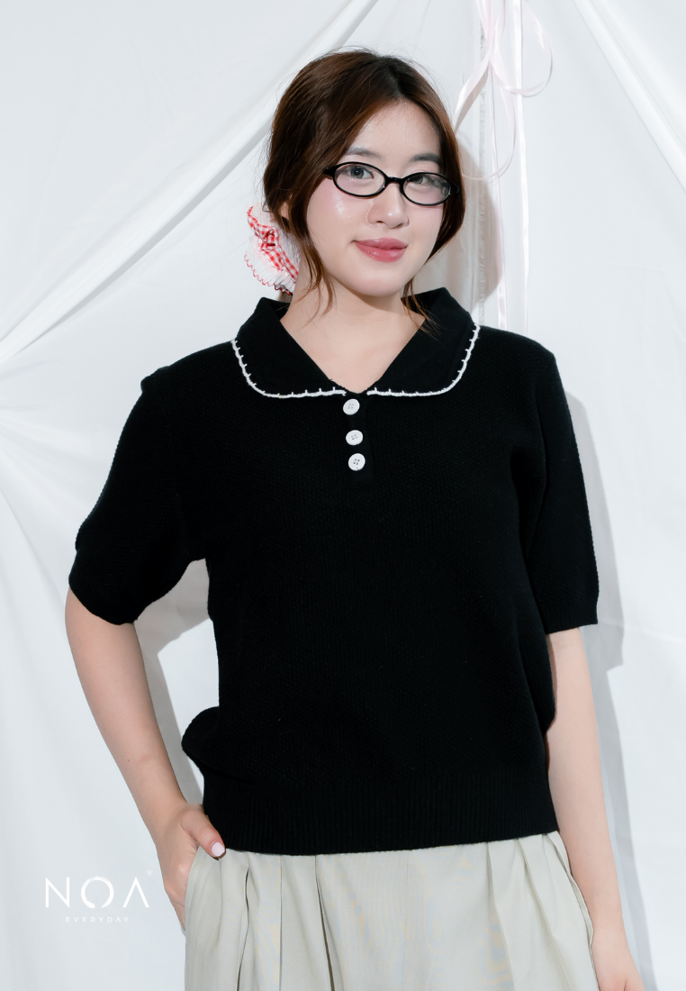 NIKA Knitted Collar Short Sleeve Blouse