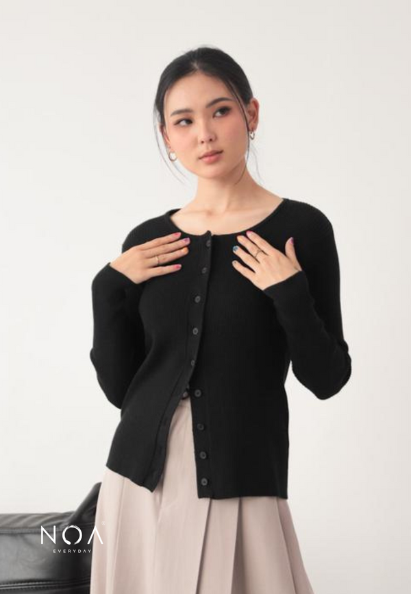 IZUMI Longsleeve Rib Knitted Cardigan - Black