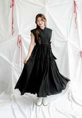 YONA Crinkle Tiered Maxi Dress with Belt