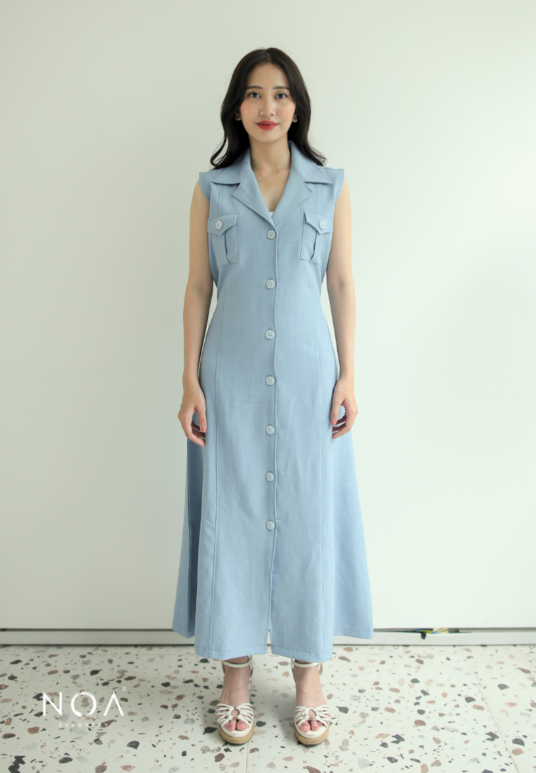 RENJI Pocket Shirt Dress - Light blue