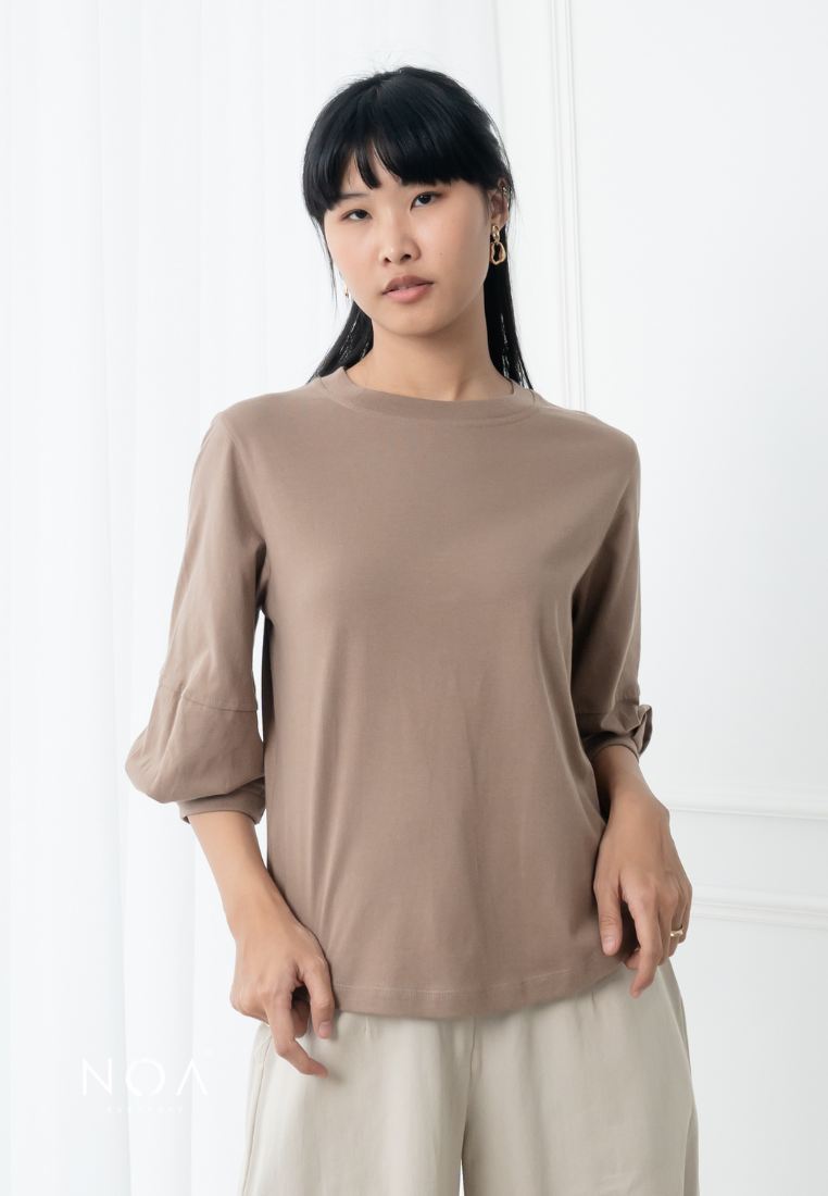 SEIJI PuffSleeve Basic T-Shirt - Brown