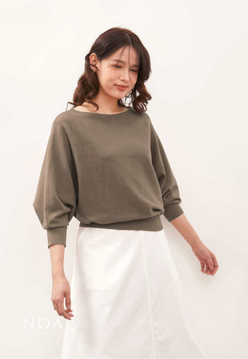 HAZUKI Batwing Knitted Blouse - Mocca