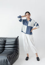 RIKONA Square Knitted Cardigan - Navy