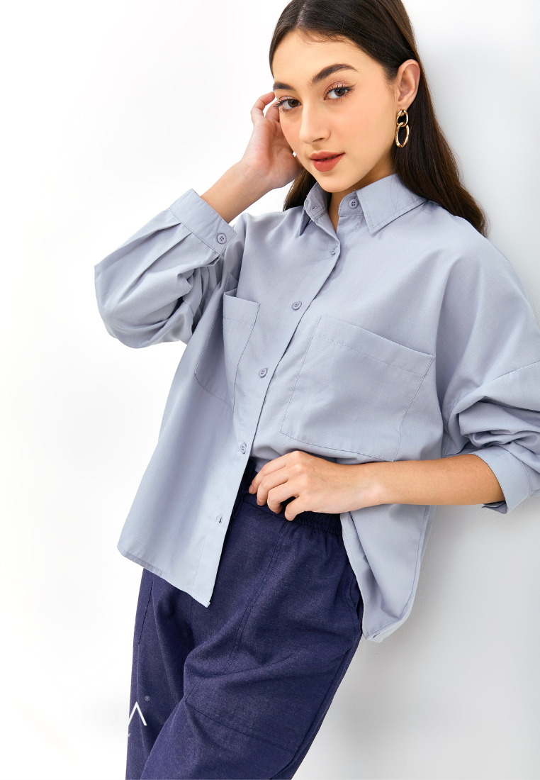 ROKU Sleeve Length Boxy Shirt - Blue