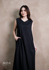 ICHIKA Linen Sleeveless Maxi Dress with Belt