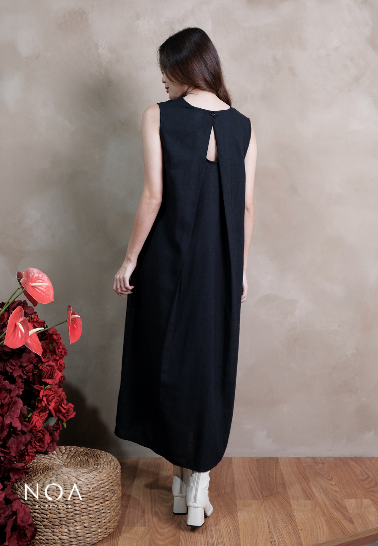 ICHIKA Linen Sleeveless Maxi Dress with Belt