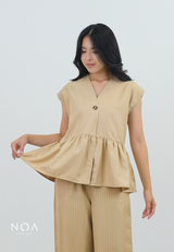 KANARI Striped Peplum Sleeveless Blouse