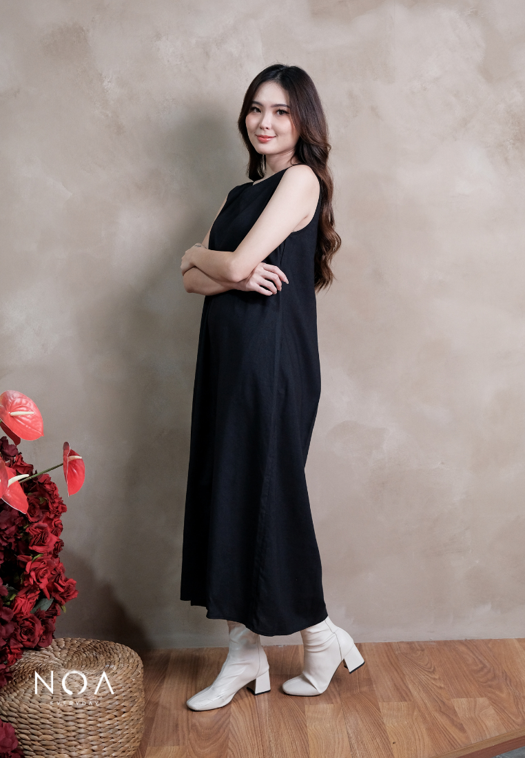 ICHIKA Linen Sleeveless Maxi Dress with Belt