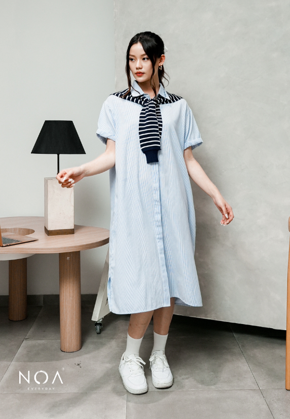 MIURA Striped Midi Shirt Dress