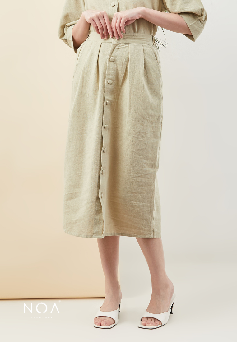 SET PROMO : WATTAN Buttoned Puff Blouse with WATTAN Buttoned Skirt - Olive
