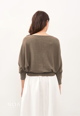 HAZUKI Batwing Knitted Blouse - Mocca