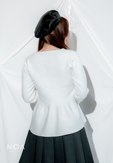 MIREI Knitted Button Peplum Long Sleeve Cardigan