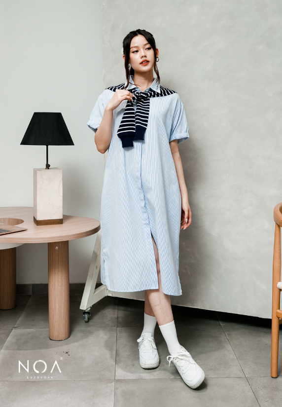 MIURA Striped Midi Shirt Dress