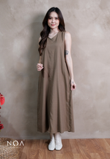 ICHIKA Linen Sleeveless Maxi Dress with Belt