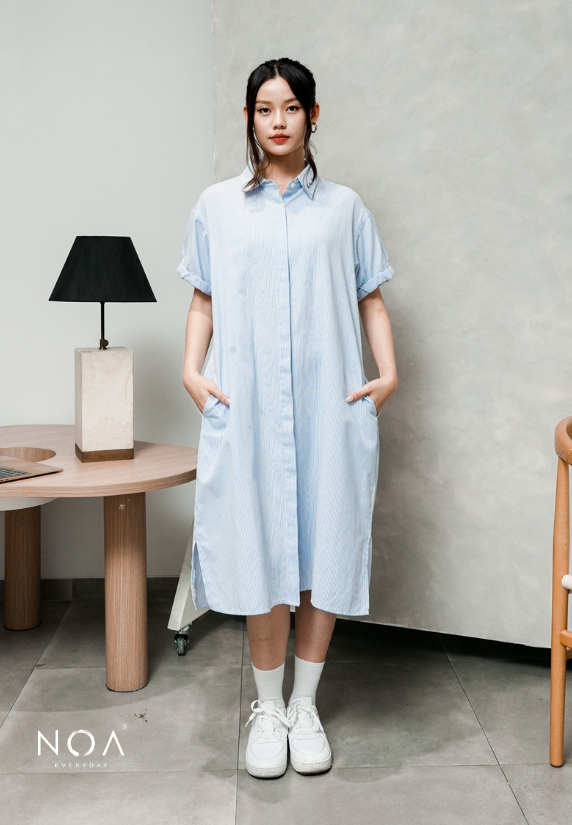 MIURA Striped Midi Shirt Dress